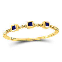 10kt Yellow Gold Princess Blue Sapphire 3-Stone Beaded Stackable Band Ring - $1,501.68 MXN