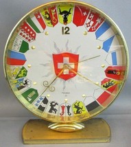 Rare 1930&#39;s Helveco 8 Day Switzerland Coat Of Arms Wind Up Mantel Clock Works - £306.71 GBP