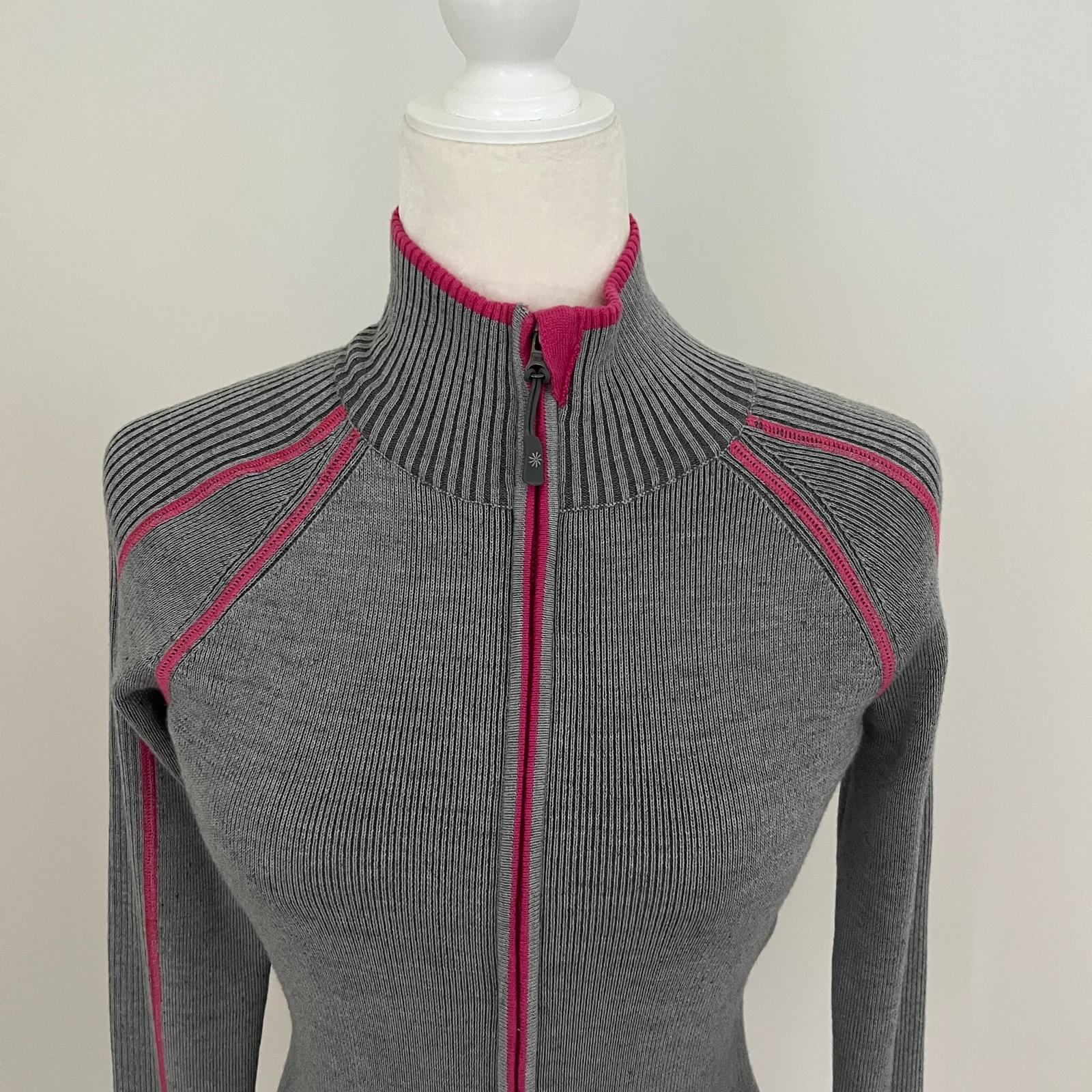 Athleta Women's Giant Slalom Full Zip Sweater Gray Pink Small Item image 2