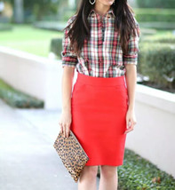 NWT J. Crew Factory Pencil Skirt 2 Small Bright Red Double Serge Cotton Women - £15.61 GBP