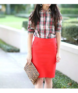 NWT J. Crew Factory Pencil Skirt 2 Small Bright Red Double Serge Cotton ... - £15.62 GBP