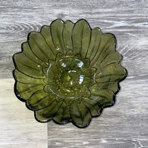 Indiana Glass Lily Pons Sunflower Bowl 7&quot; Avocado Olive Green 1970s - $6.88