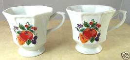 2 Hallmark Glass Coffee Cups White with Fruit Decor 3.75&quot; Peach Cherries... - $12.59