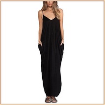 Long Loose Cotton Causual Sexy Spaghetti Strap V Neck Maxi Summer Beach Dress image 4