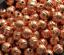 6.3mm Genuine Shiny Copper Corrugated Fluted Round Beads (10) 1.8mm Hole - $1.98