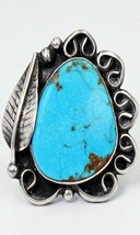 Vicki Orr Vintage Navajo Kingman Turquoise Feather Ring - Size 9.5 - £235.81 GBP