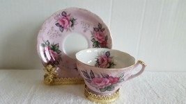 Beautiful Vintage LEFTON China Teacup &amp; Saucer Pink Rose Gold Leaves Tri... - £12.57 GBP