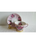Beautiful Vintage LEFTON China Teacup &amp; Saucer Pink Rose Gold Leaves Tri... - $15.99