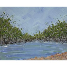 Nature Landscape Painting &quot;A Pond Brings Peace&quot; 8 x 10&quot; Acrylic Paint On Canvas - £66.68 GBP