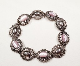 7-1/4&quot; Silver Tone Purple Lilac Bead Link Magnetic Bracelet - £4.69 GBP