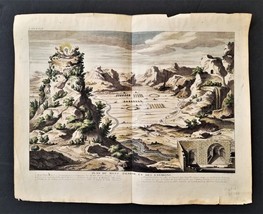 c1720 Antique Mount Tabor Engraving Colored Plan Du Mont Thabor Holy Land Art - £175.96 GBP