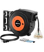 40 ft Retractable Extension Cord Reel, 12/3 Gauge SJTOW Cord, 15A Circuit Breake - $112.38