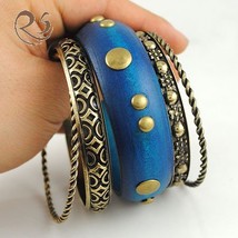 Wood Bangle Set Wooden Bracelet Free Shipping BLUE - $19.99
