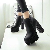 Fashion new women s side zipper ankle boots platform thick high heel 10 12 cm ladies thumb200