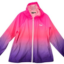 Fila Sport Pink Preppy Jacket Hooded Windbreaker Long Sleeves Zip Womens Size L - $12.60