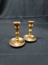 Vintage Boyd Welch West Virginia Brass Candlesticks W/ Drip Plate - Marked W - £18.36 GBP