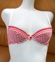 EXTRA PUSH UP COTTON DEMI BRA UNDERWIRE GINGHAM RED MADE IN EUROPE 32 34... - £35.97 GBP