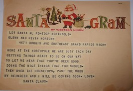 Vintage Santa Gram By Western Union 1964 - $3.99