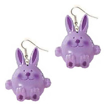 Funky Big Chunky Bunny Earrings Purple Cute Easter Rabbit Garden Novelty Jewelry - £5.41 GBP
