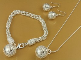 3 pc. 925 Silver Necklace Bracelet Earring Set SUNBURST BALL - £19.76 GBP