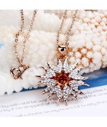 NECKLACES AMBER sunBURST Rhinestone Crystal 18K Gold Necklace 18&quot; FREE ship - £18.46 GBP