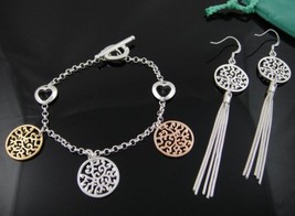 Bronze, silver &amp; gold trio 925 silver HEARTS bracelet &amp; earrings set - $22.99