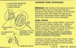 1964-1966 Corvette Instructions Aluminum Knock Off Wheels For Glove Box - $14.80