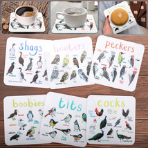 6Pcs Funny Bird Pun Coasters Set Square Drink Cup Pad for Home Kitchen B... - £15.17 GBP
