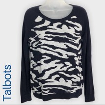 TALBOTS Navy &amp; Gray zebra animal print sweater size small - $24.19
