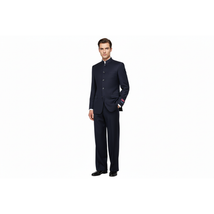 Men Apollo King Banded Collarless suit Mandarin 5 Buttons Wide leg M5-2 Navy image 6