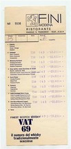 Fini Modena Ristorante Receipt 1970&#39;s Modena Italy VAT 69 advertising on... - $17.82