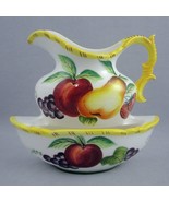 Ceramic Americana Pitcher &amp; Bowl Basin Double Wall Pocket Grapes Fruit P... - $12.72