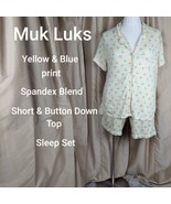 Muk Luks Yellow &amp; Blue Print Short Sleep Set Size 1X - $16.00