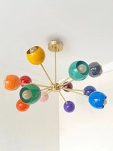 MidCentury Colorful Orbs Brass fixture Sputnik Italian Ceiling Chandelier - £510.63 GBP