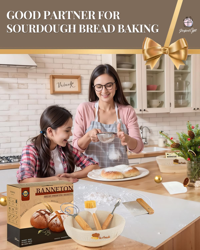 Banneton Bread Proofing Basket Set, Sourdough Starter Kit, 9" round & 10" Oval B Item image 5