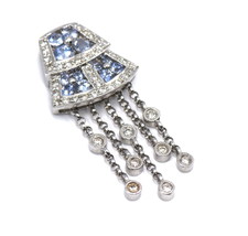 Vintage Modern Sapphire Diamond Pendant Dangling Fringe 14K White Gold Estate - £832.43 GBP