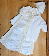Little Folks Giftwear Lace Satin SIlk Baby Christening Gown Jacke 3pc Outfit VTG - £71.20 GBP