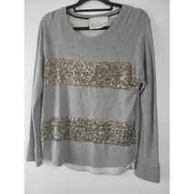 Dolan Sweatshirt Small Womens Grey Pullover Gold Sequin Long Sleeve Striped Top - £22.23 GBP