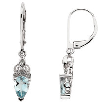 14K White Gold Aquamarine &amp; Diamond Earrings - £508.38 GBP