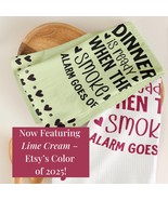 Funny Kitchen Tea Towels Lime Cream and White Witty Kitchen Towel Humoro... - $416.85 MXN
