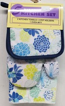 5pc Set:2 Pot holders,2 Microfiber Towels &amp;1 Oven Mitt,COLORFUL FLOWERS#... - $14.84