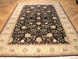 6x9 Floral High end New Wool &amp; Silk Handmade Black Traditional Rug - £840.94 GBP