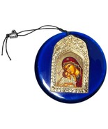 Vintage Cobalt Blue Glass Religious Icon Pendant Madonna Mother &amp; Child ... - $19.87 CAD