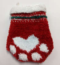 Plush Puppies Velvet knit Paw Print Christmas Gift Stocking Holiday Red 8&quot; - £7.22 GBP