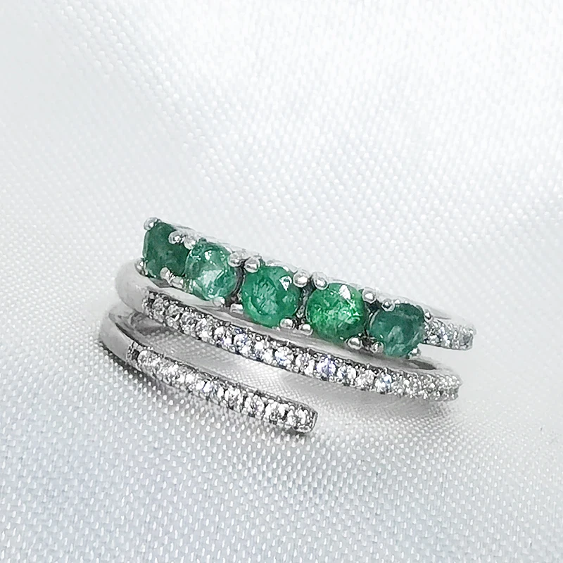 High Quality Natural Emerald Gemstone Ring for Women Real 925 Sterling Silver Ch - £60.42 GBP