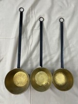 Farmhouse Kitchen Vintage Set of 3 Forged Iron Long Handle Brass Dippers - £38.63 GBP