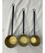 Farmhouse Kitchen Vintage Set of 3 Forged Iron Long Handle Brass Dippers - £38.14 GBP