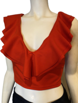 Shein Red Sleeve V Neck Ruffled Neckline Crop Top, Women&#39;s Size M - $160.17 MXN