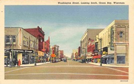 Washington Street Looking South Green Bay Wisconsin 1952 linen postcard - £5.06 GBP