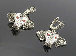 925 Sterling Silver - Vintage Marcasite &amp; Topaz Elephant Drop Earrings - EG3352 - £38.60 GBP